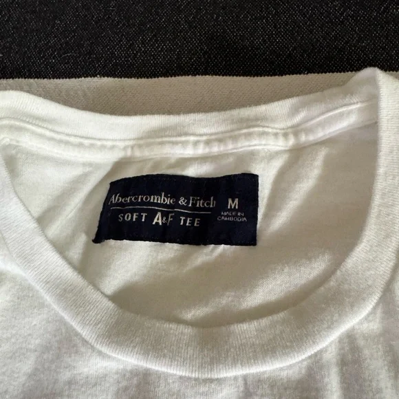 Abercrombie & Fitch White Tee Long Sleeves and Pocket with Blue Logo - Picture 3 of 3